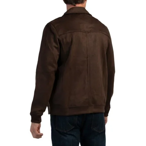 BEN SHERMAN Brown Moto Faux Suede Bomber Jacket